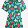 Butter-Soft Festive Ornaments Hunter Women’s 4-Pocket V Notch-Neck Print Scrub Top