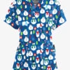 Butter-Soft North Pole Party Royal Women’s 4-Pocket V Notch-Neck Print Scrub Top