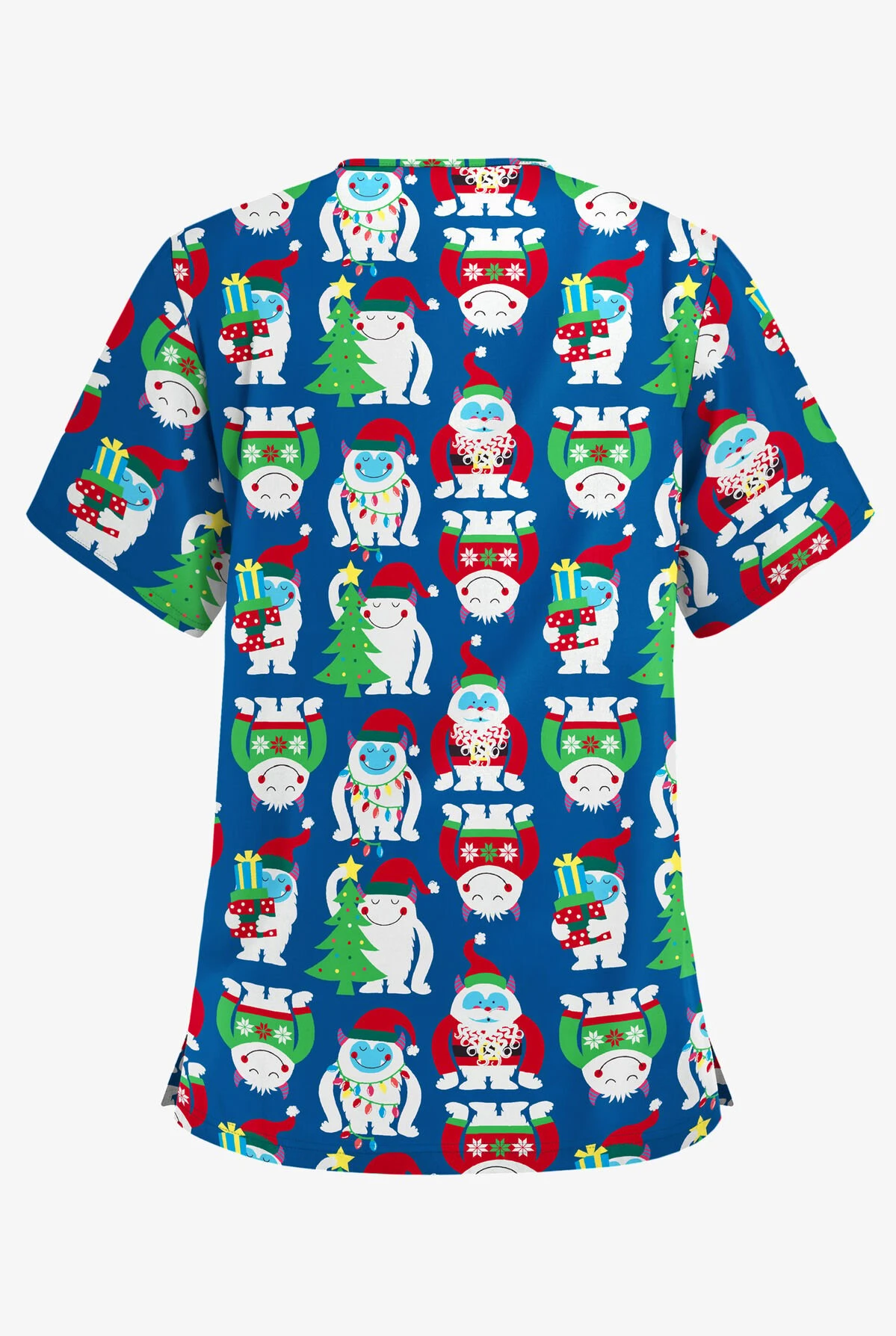 Butter-Soft Happy Monsters Royal Women's 3-Pocket V-Neck Print Scrub Top - Image 2