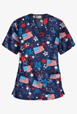 UA Best Buy Celebration Time Navy Women's 3-Pocket V-Neck Print Scrub Top