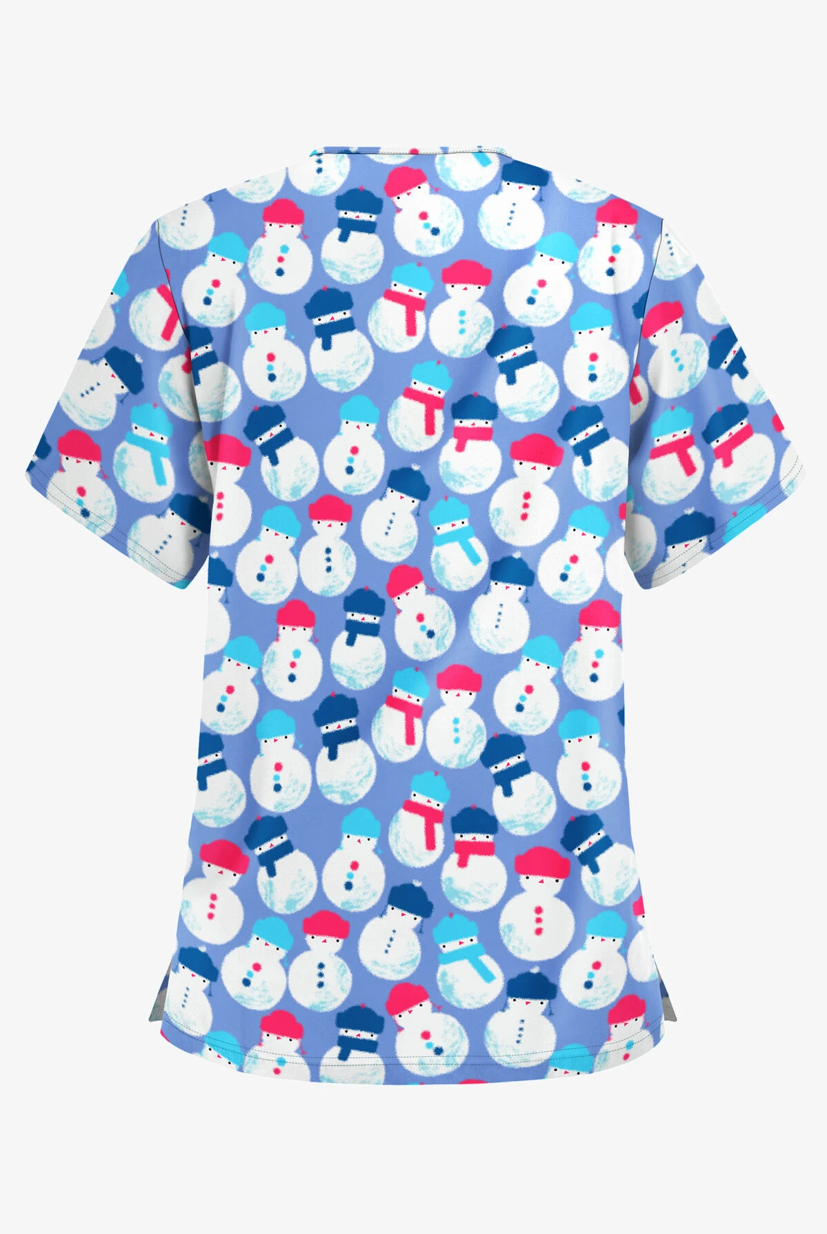 Butter-Soft Snowman Party Ceil Women's 3-Pocket V-Neck Print Scrub Top - Image 2