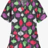 Butter-Soft Festive Ornaments Women's 2-Pocket Relaxed Fit V-Neck Print Scrub Top
