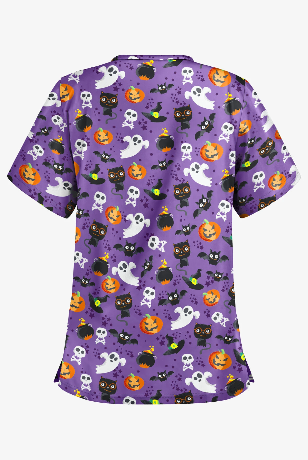 Butter-Soft Halloween Spell Purple Glow Women's 2-Pocket Relaxed Fit V-Neck Print Scrub Top - Image 2