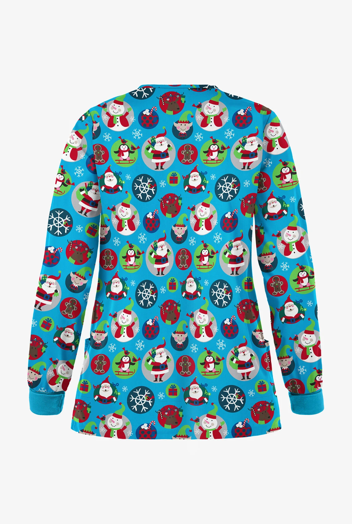 Butter-Soft Christmas Stickers Turquoise Women's 2-Pocket Warm-Up Print Scrub Jacket - Image 2
