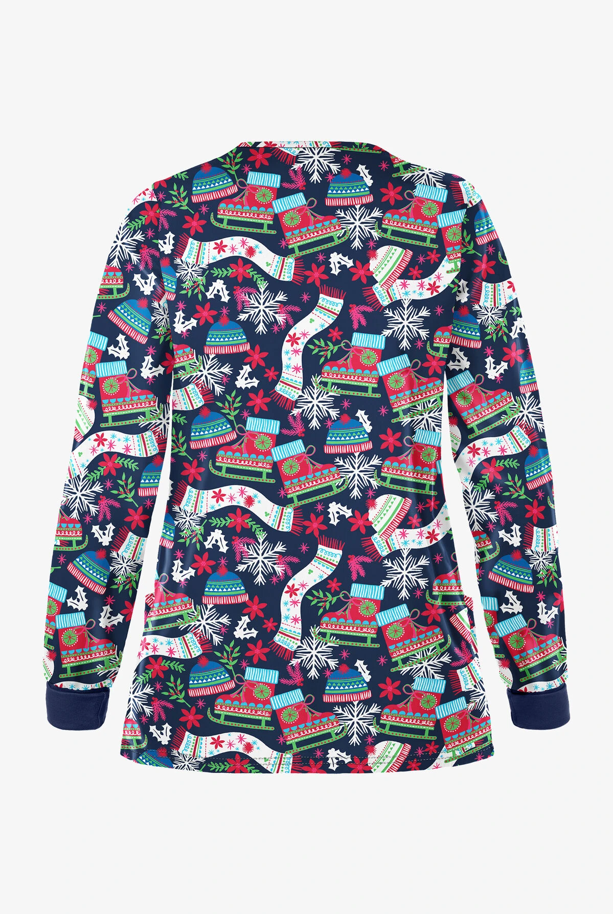 Butter-Soft Christmas Skate Navy Women's 3-Pocket Snap Front Printed Jacket - Image 2