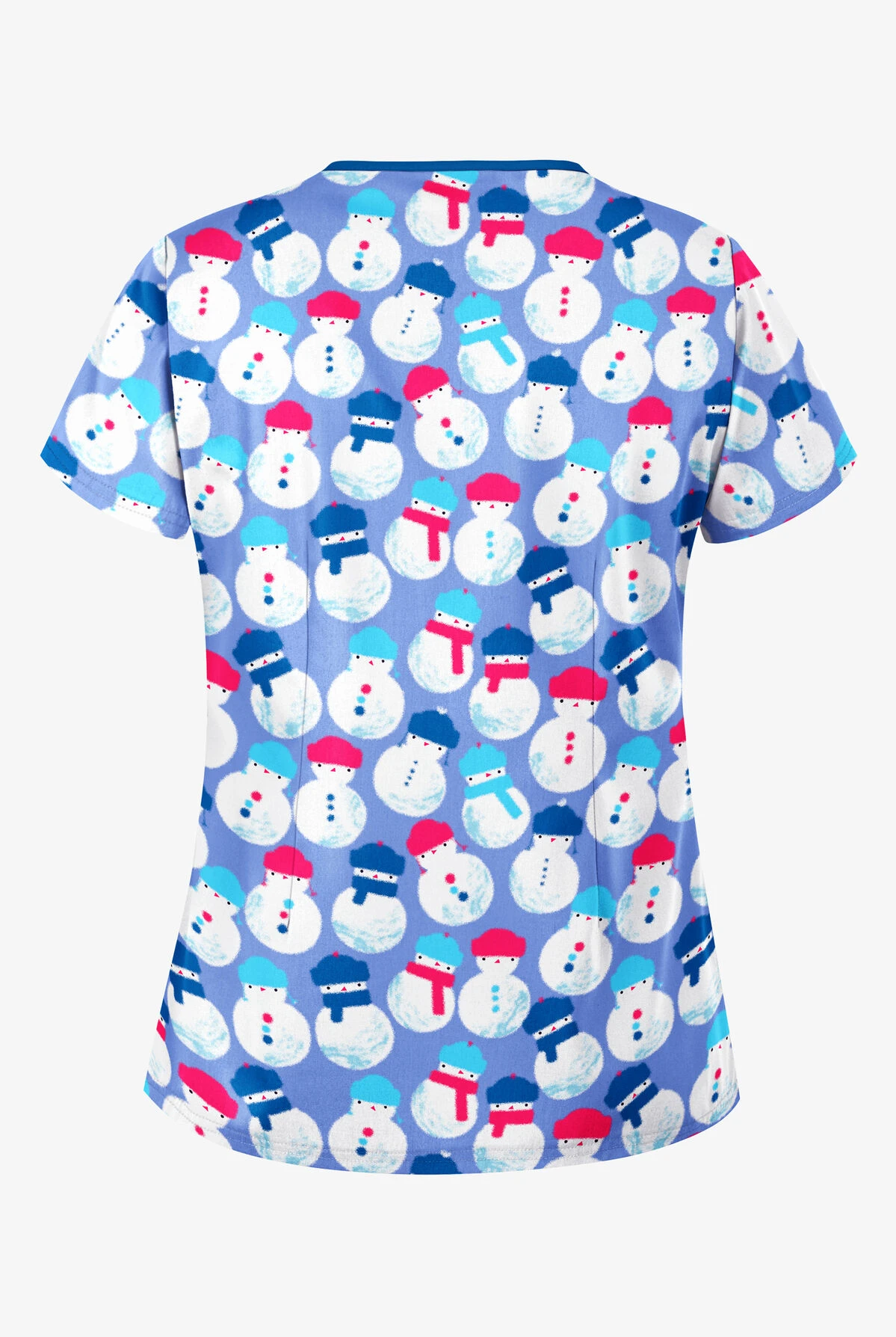 Butter-Soft Snowman Party Ceil Women's 4-Pocket Princess Seam Print Scrub Top - Image 2