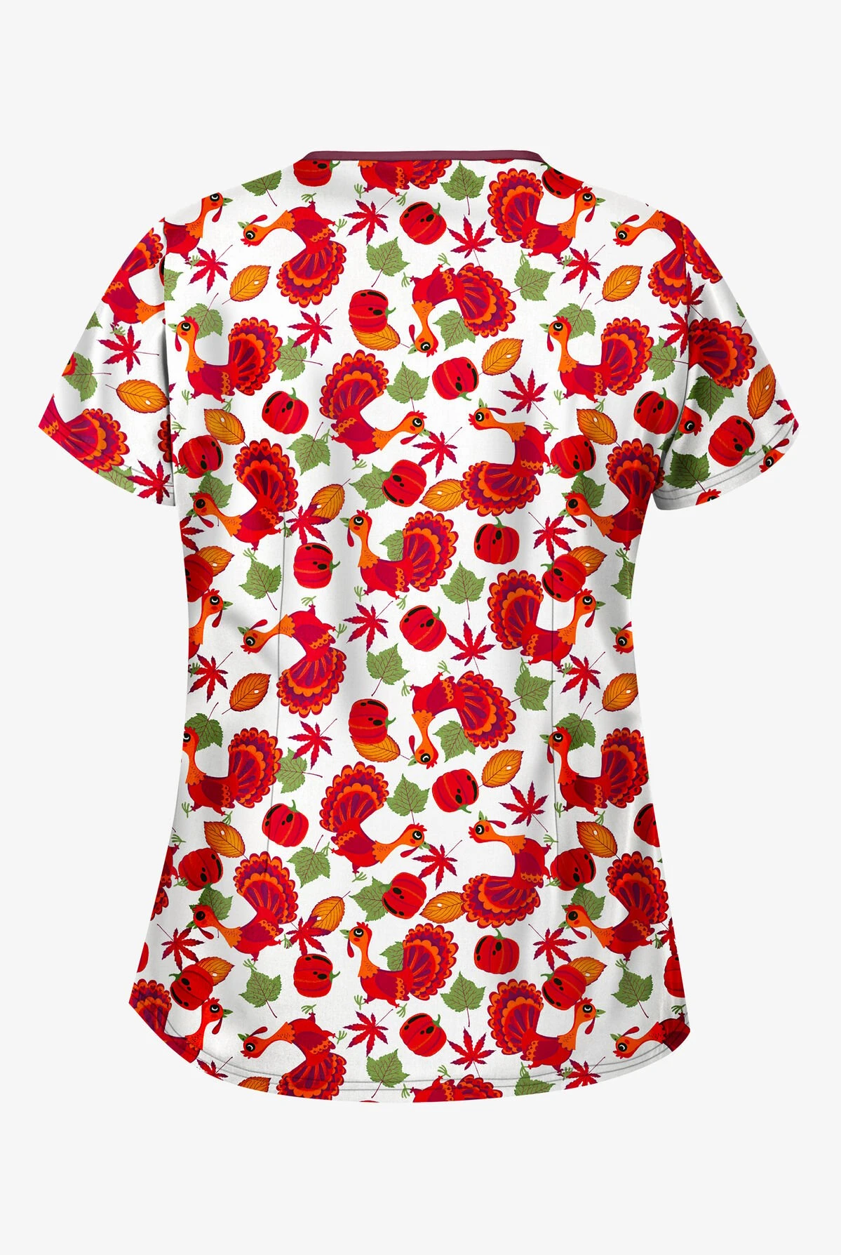 Butter-Soft Thanksgiving Morning Cream Women's 4-Pocket Princess Seam Printed Scrub Top - Image 2