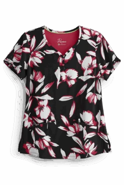 Healing Hands Premiere Isabel Exquisite Floral Women's 2-Pocket V-Neck Print Scrub Top