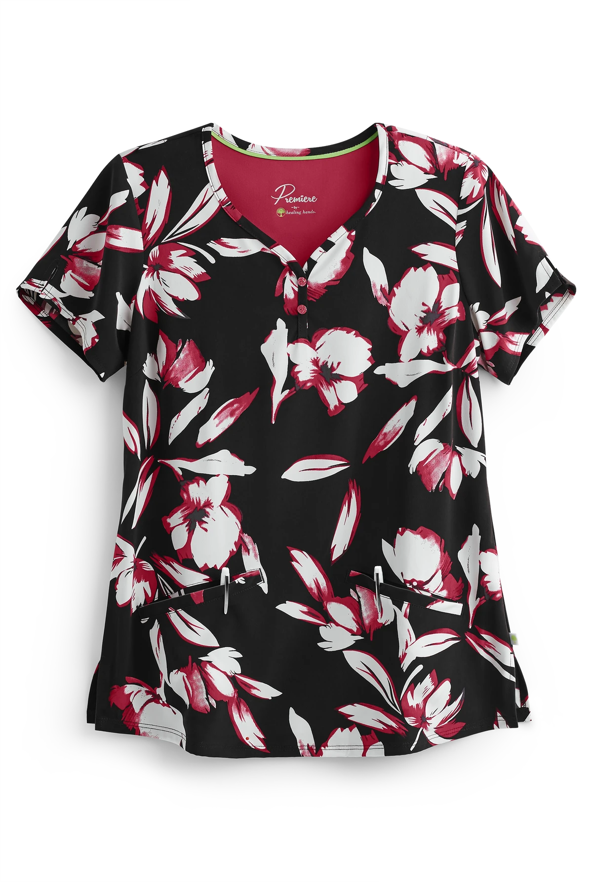 Healing Hands Premiere Isabel Exquisite Floral Women's 2-Pocket V-Neck Print Scrub Top