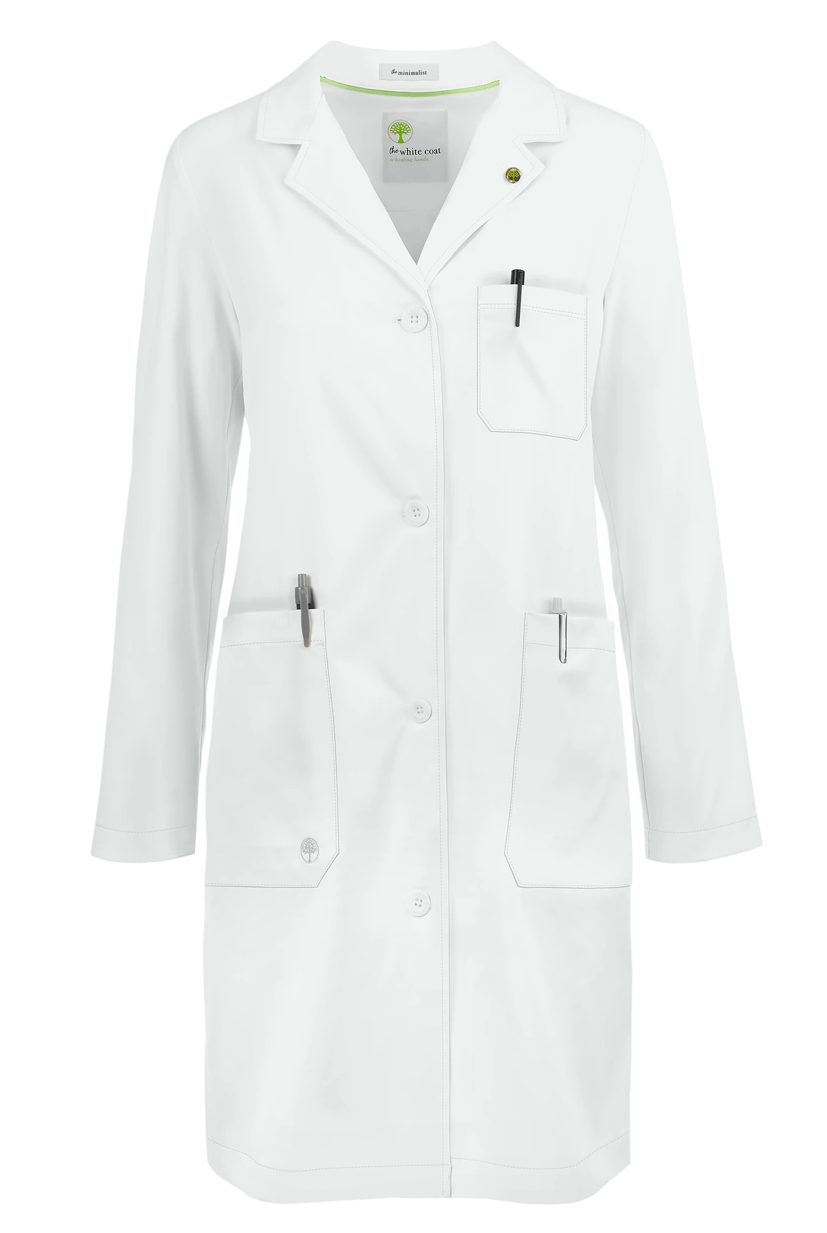Healing Hands White Coat Minimalist Women's 37 ½" 5-Pocket STRETCH Lab Coat