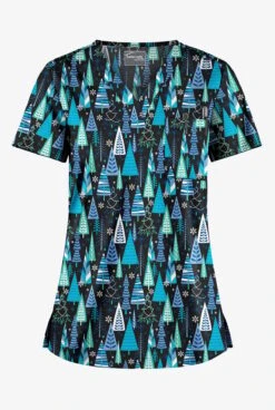 UA Butter-Soft STRETCH Wintertime Turquoise Women's 1-Pocket V-Neck Tuck-In Printed Scrub Top