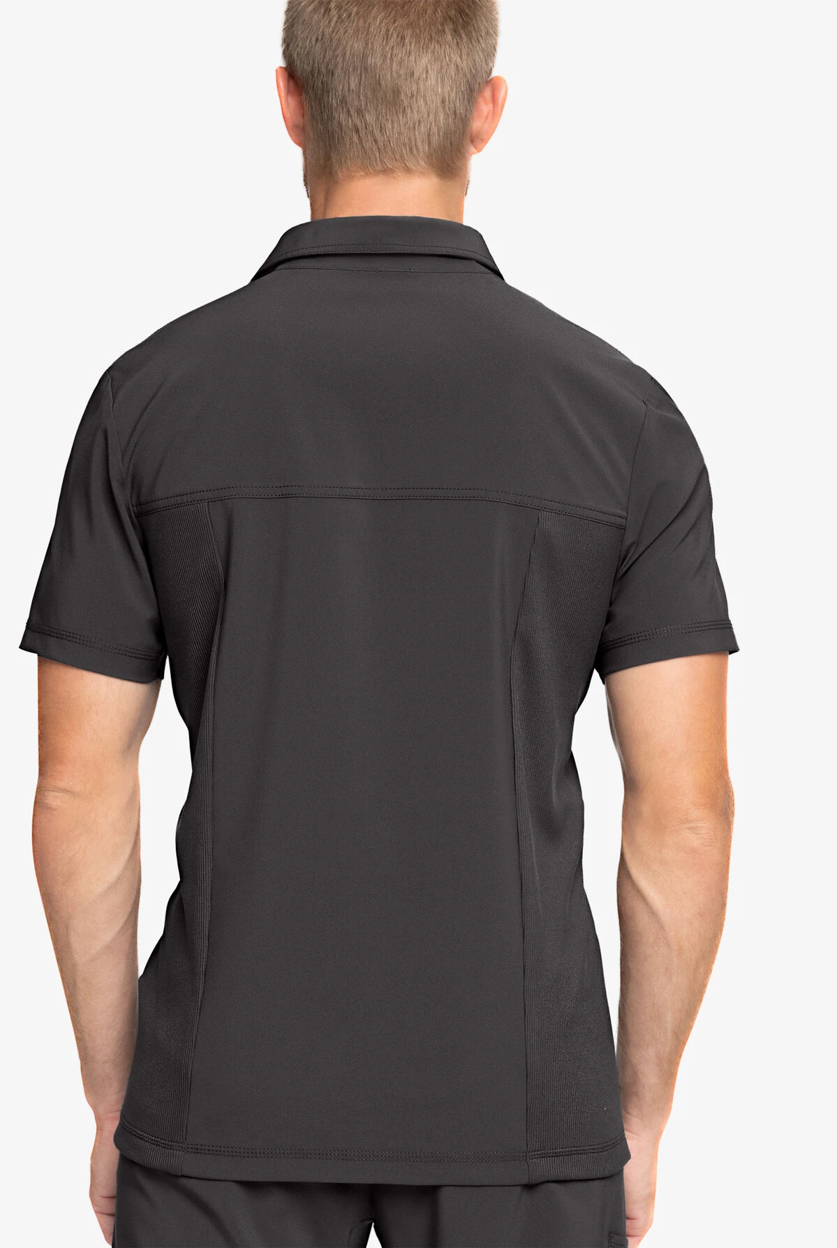 Cherokee Infinity Men's 1 Zippered Pocket STRETCH Rib-Knit Polo Scrub Top - Image 3