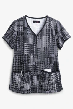 Koi Lite™ Houndstooth Platinum Eve Women's 2-Pocket Y-Neck Print Scrub Top