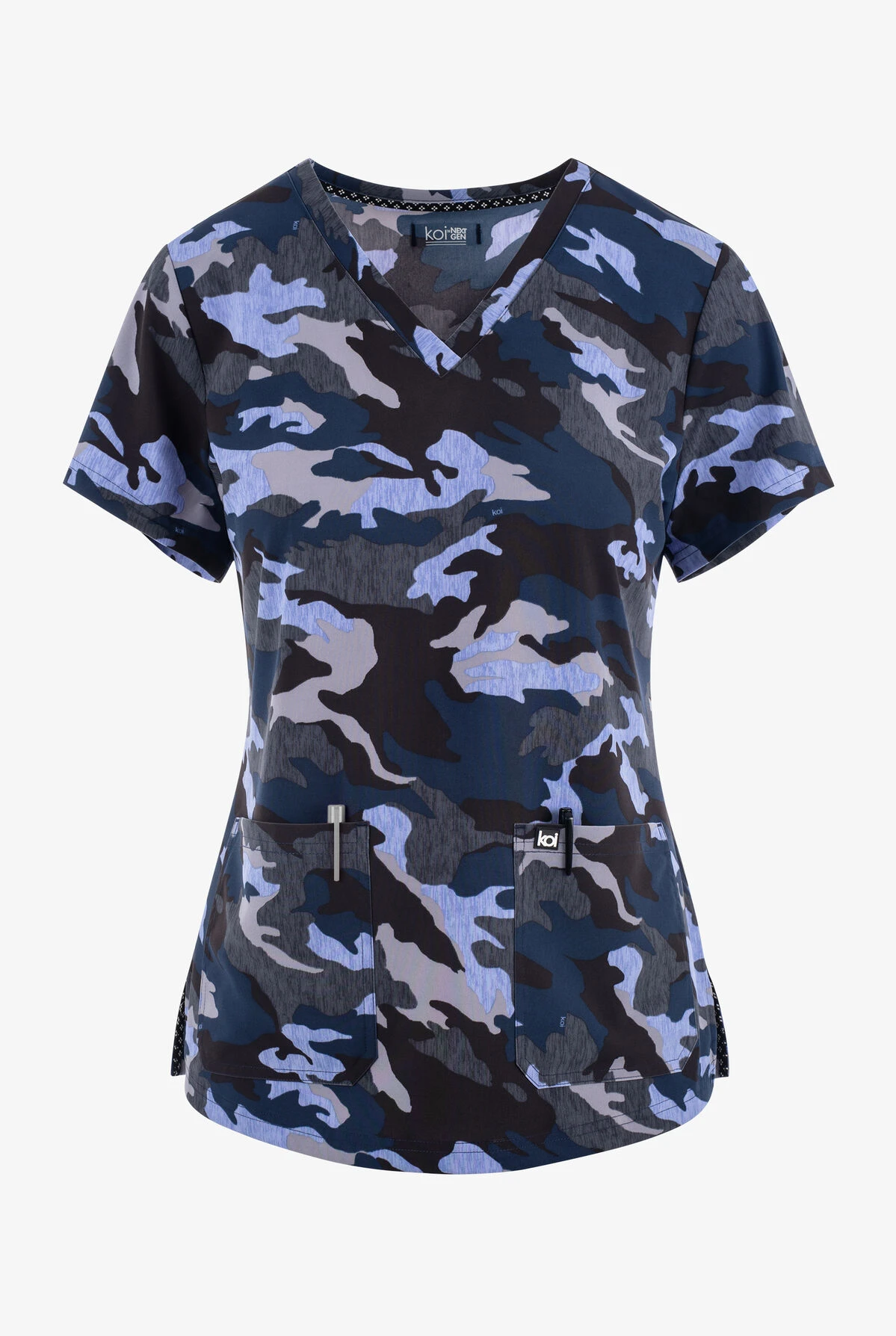 Koi Next Gen Heathered Camo Women's 2-Pocket STRETCH V-Neck Print Scrub Top