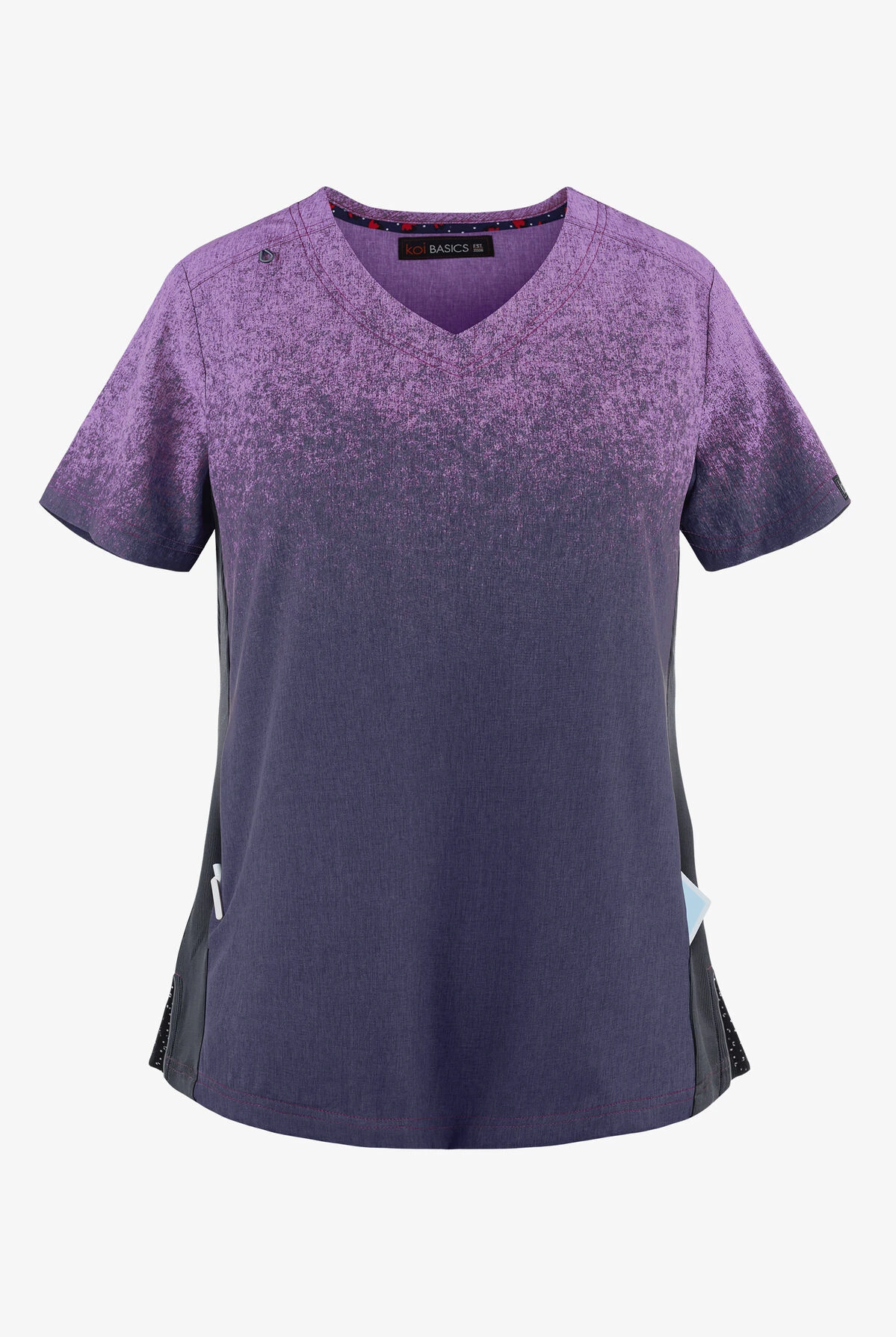 Koi Basics Heather Wisteria/Charcoal Women's 2-Pocket Ombre Print Scrub Top