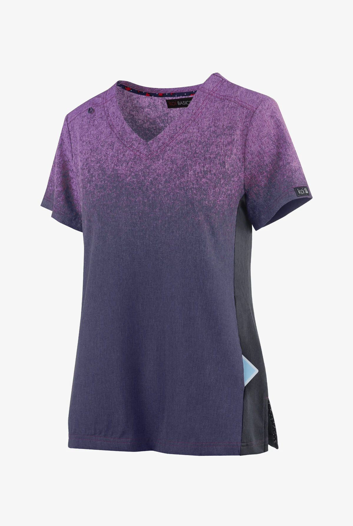 Koi Basics Heather Wisteria/Charcoal Women's 2-Pocket Ombre Print Scrub Top - Image 3