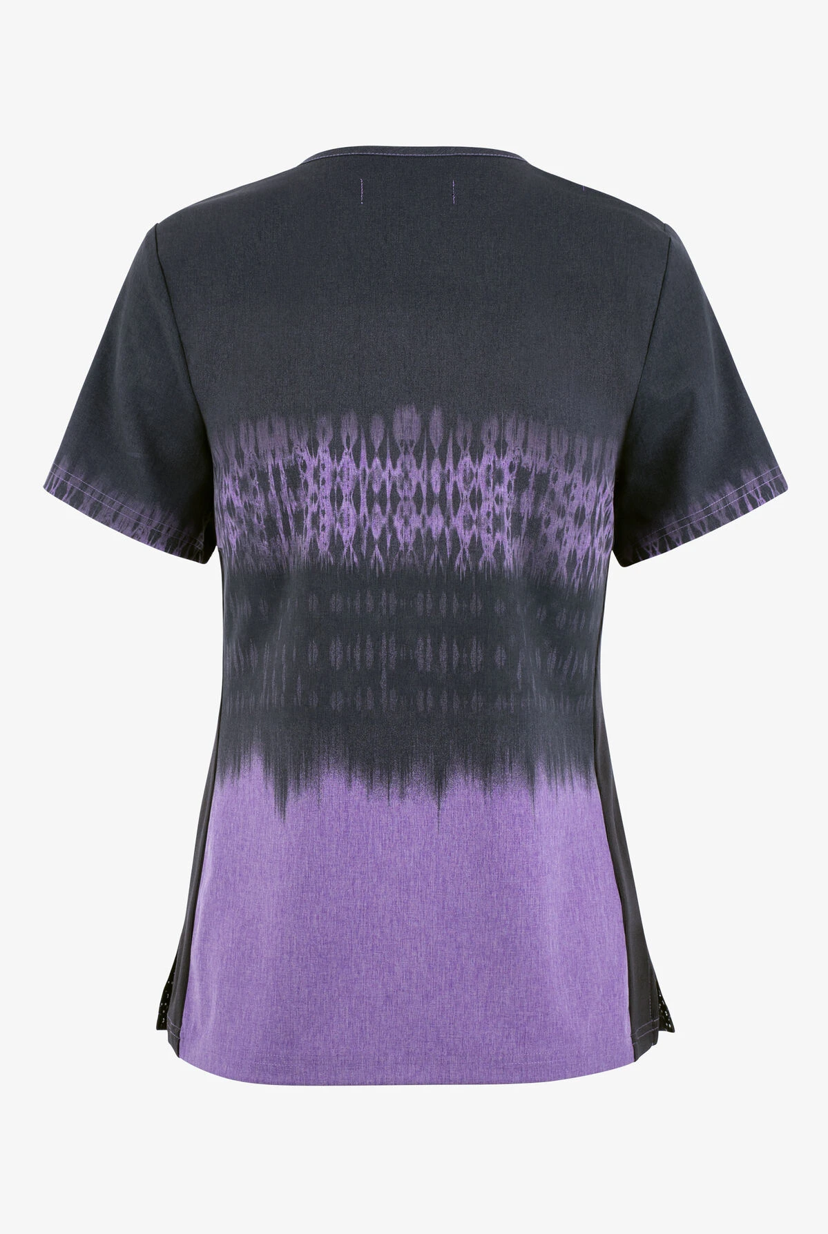 Koi Basics Cali Tie Dye Charcoal/Heather Wisteria V-Neck Print Scrub Top - Image 2