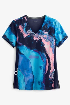Koi Lite⢠Reform Blue Marble Women's 2-Pocket V-Neck Print Scrub Top