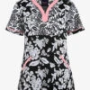 Koi Stretch Woodblack Floral Women's 4-Pocket STRETCH Y-Neck Print Scrub Top
