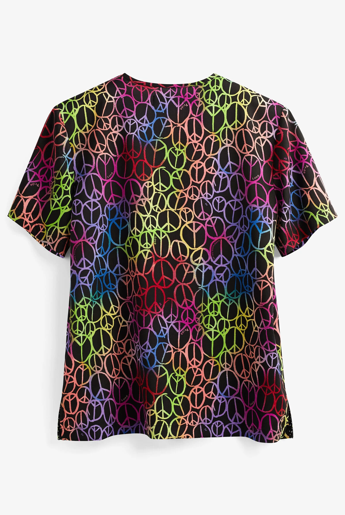 Koi Basics Pride, Peace And Happiness Unisex 1-Pocket STRETCH V-Neck Print Scrub Top - Image 2