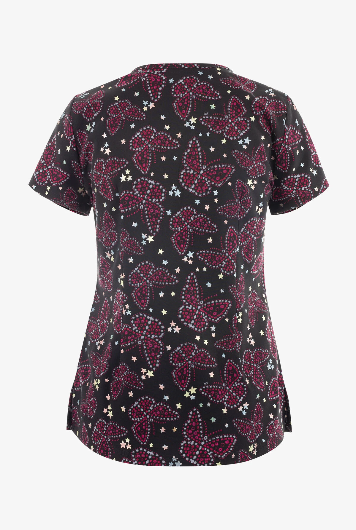 Koi Lite Starry Butterflies Women's 2-Pocket STRETCH V-Neck Print Scrub Top - Image 2