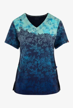 Koi Lite Chantilly Ombre Floral Women's 2-Pocket STRETCH V-Neck Print Scrub Top