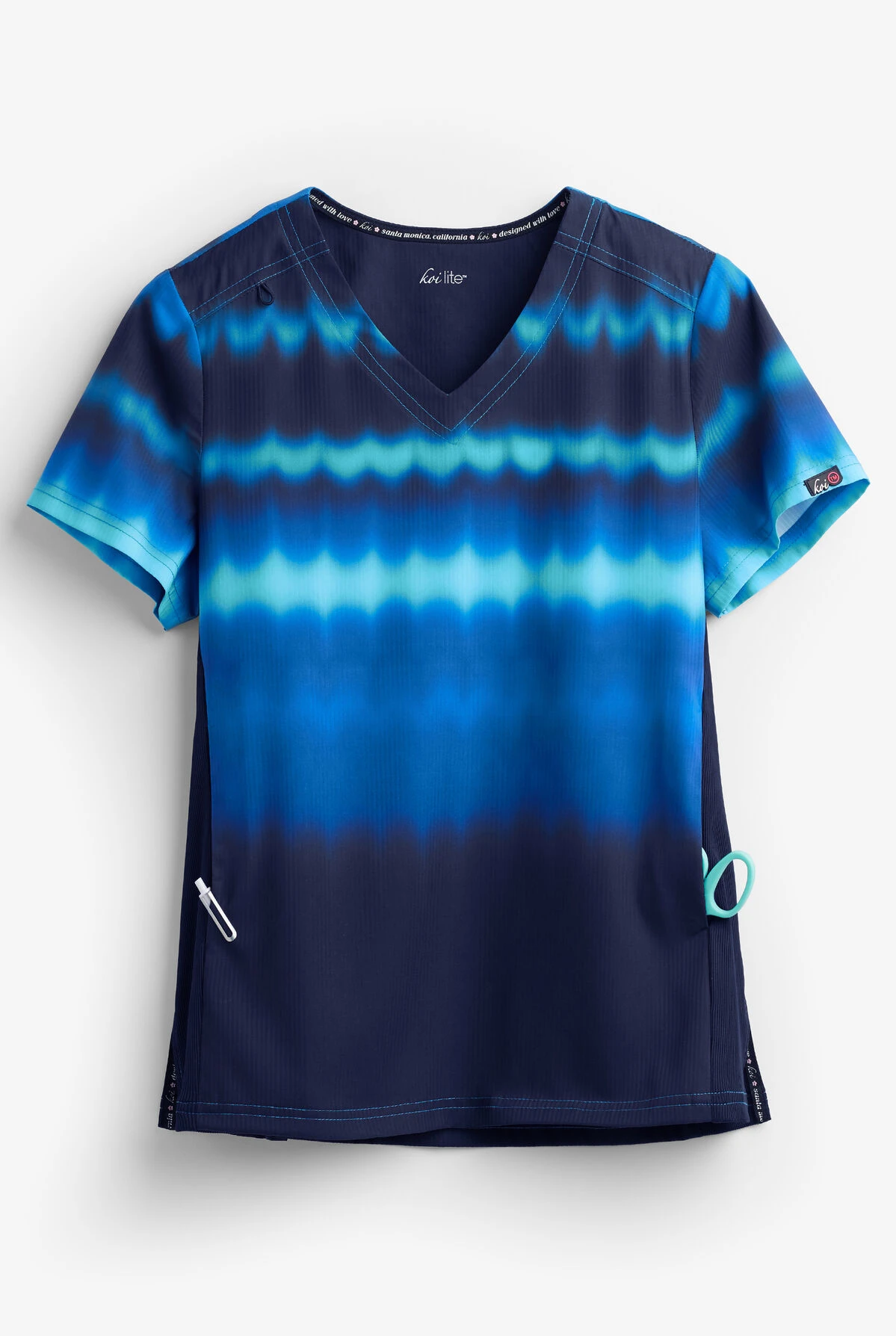 Koi Lite™ Reform Wavy Ombre Blue Women's 2-Pocket V-Neck Print Scrub Top