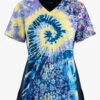 UA Exclusive Koi Lite Groovy Floral Navy/Wisteria/Yellow Women's 2-Pocket V-Neck Print Scrub Top