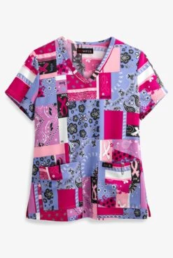 Koi Basics Bandana Women's 2-Pocket V-Neck Print Scrub Top