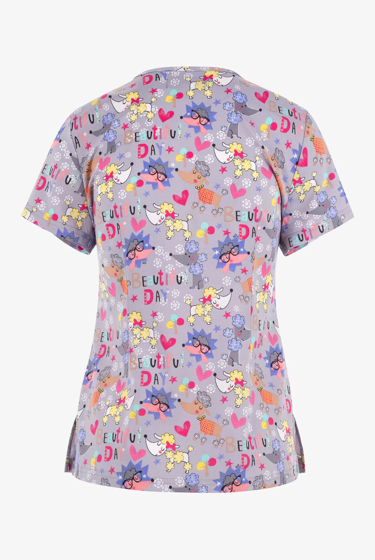 Koi Basics Beautiful Day Whimsical Women's 2-Pocket STRETCH V-Neck Print Scrub Top - Image 2