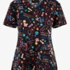 Koi Basics Germ Free Zone Women's 2-Pocket STRETCH V-Neck Print Scrub Top