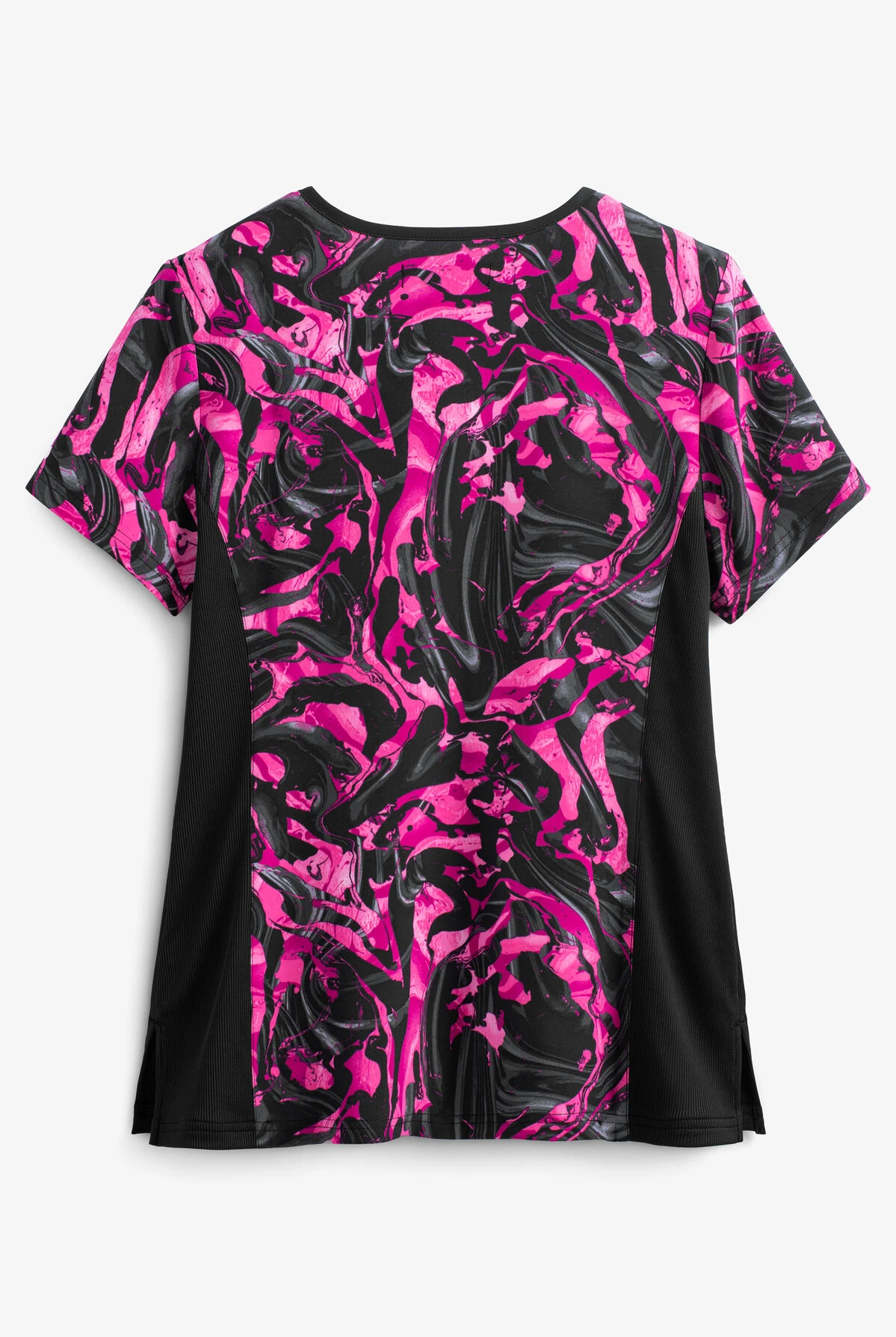 Koi Lite™ Inkblot Pinks Women's 2-Pocket Mock Wrap STRETCH Print Scrub Top - Image 2