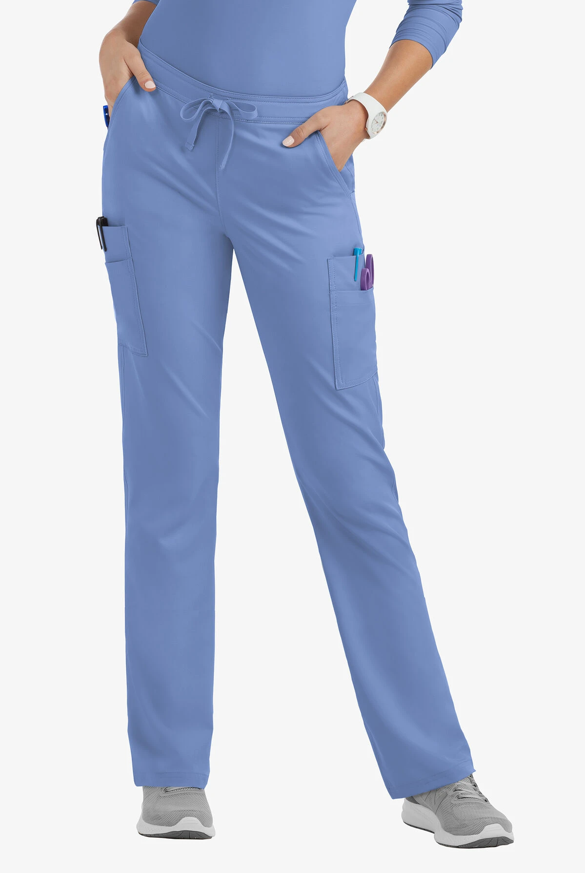 Lauderdale By UA Marina Women's 9-Pocket Flat Front Straight-Leg STRETCH Scrub Pants - Petite