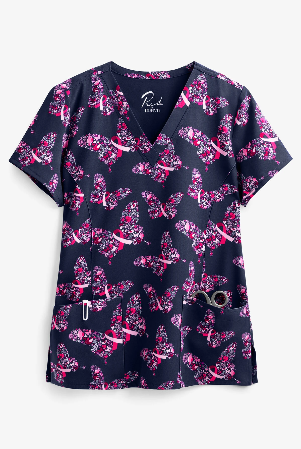 Maevn Graceful Strength Women's 3-Pocket V-Neck Print Scrub Top