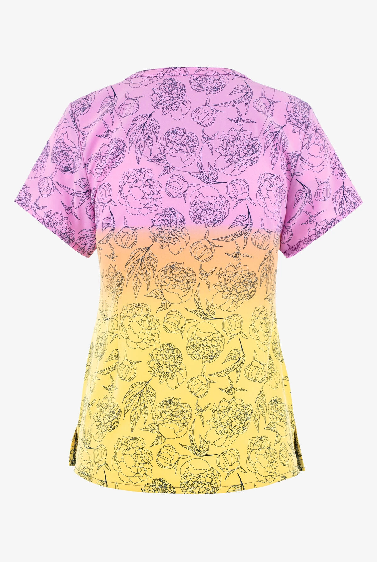 Maevn Morning Sunrise Floral Women's 3-Pocket STRETCH V-Neck Print Scrub Top - Image 2