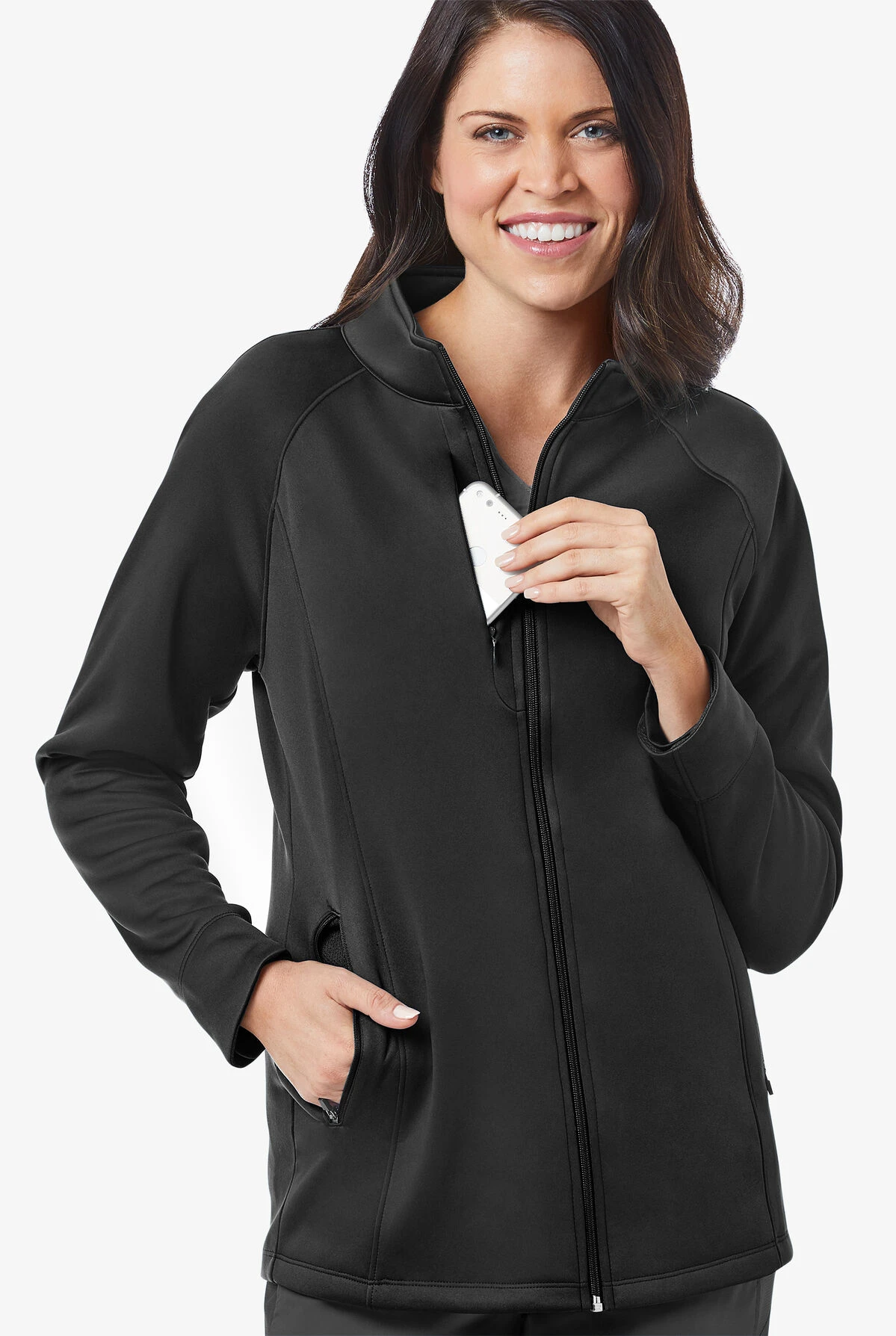 Maevn Blaze Women's 5-Pocket Zip Front Raglan Sleeve Fleece Scrub Jacket - Image 2