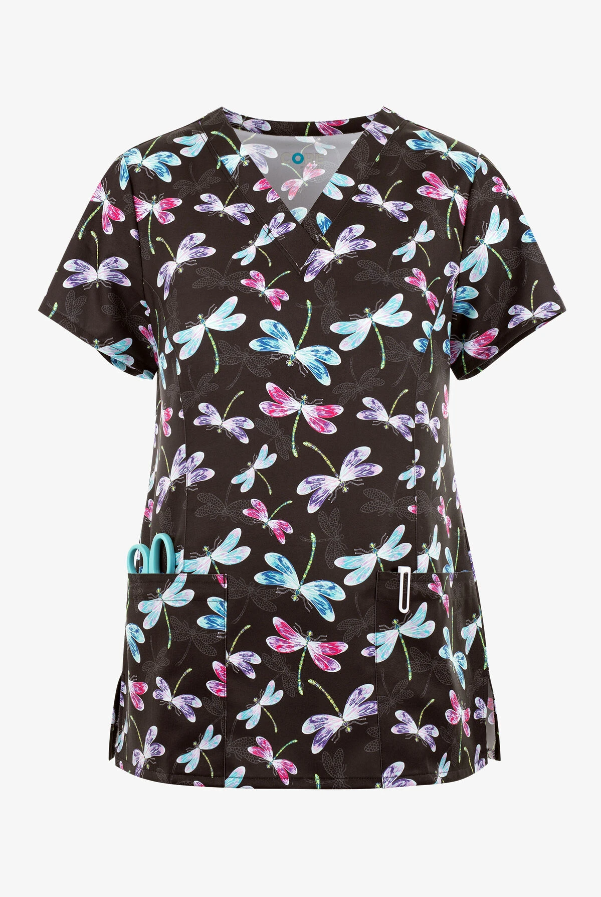UA Exclusive Maevn Dragonflies Flying Light Women's 3-Pocket V-Neck Print Scrub Top