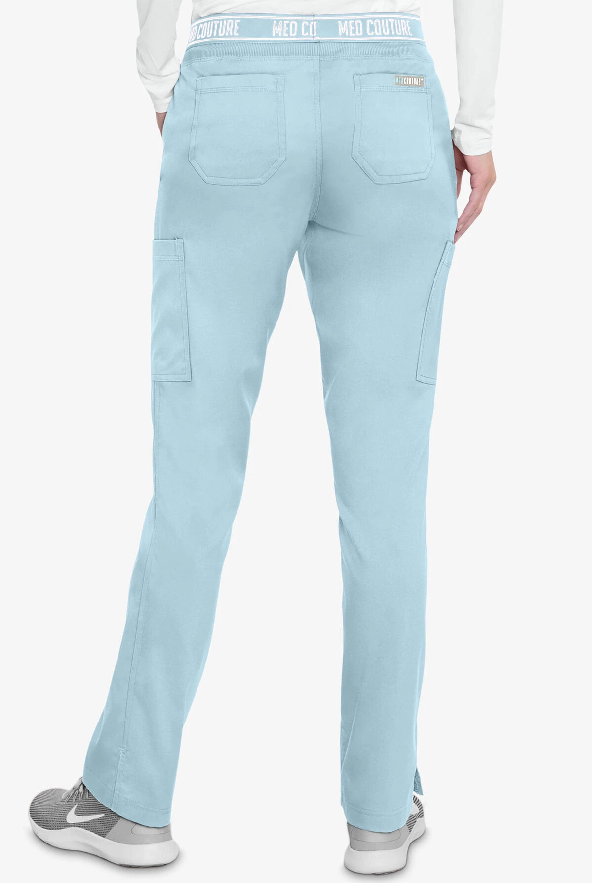 Med Couture Touch Women's 7-Pocket STRETCH Logo Elastic Double Cargo Yoga Scrub Pants - Image 2