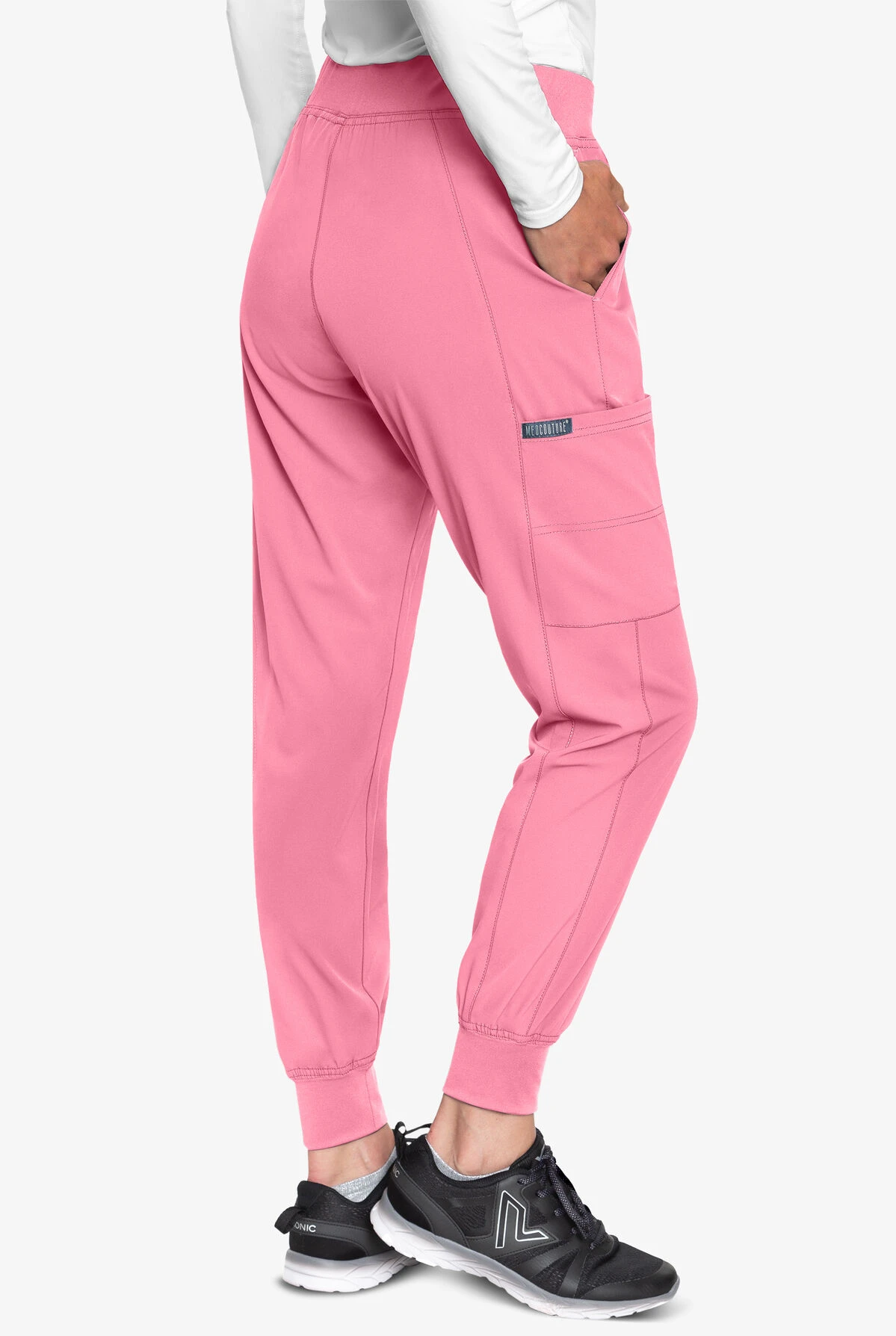 Med Couture Peaches Women's 4-Pocket STRETCH Seamed Cargo Jogger Scrub Pants - Petite - Image 2
