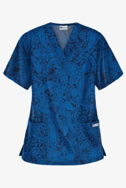 UA Best Buy Enchanting Paisley Navy Women's 3-Pocket V-Neck Print Scrub Top
