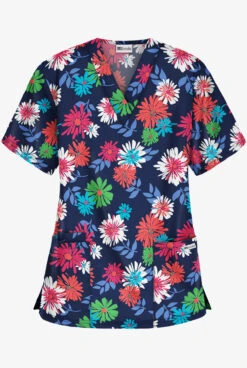 UA Best Buy Floral Beauty Navy Women's 3-Pocket V-Neck Print Scrub Top