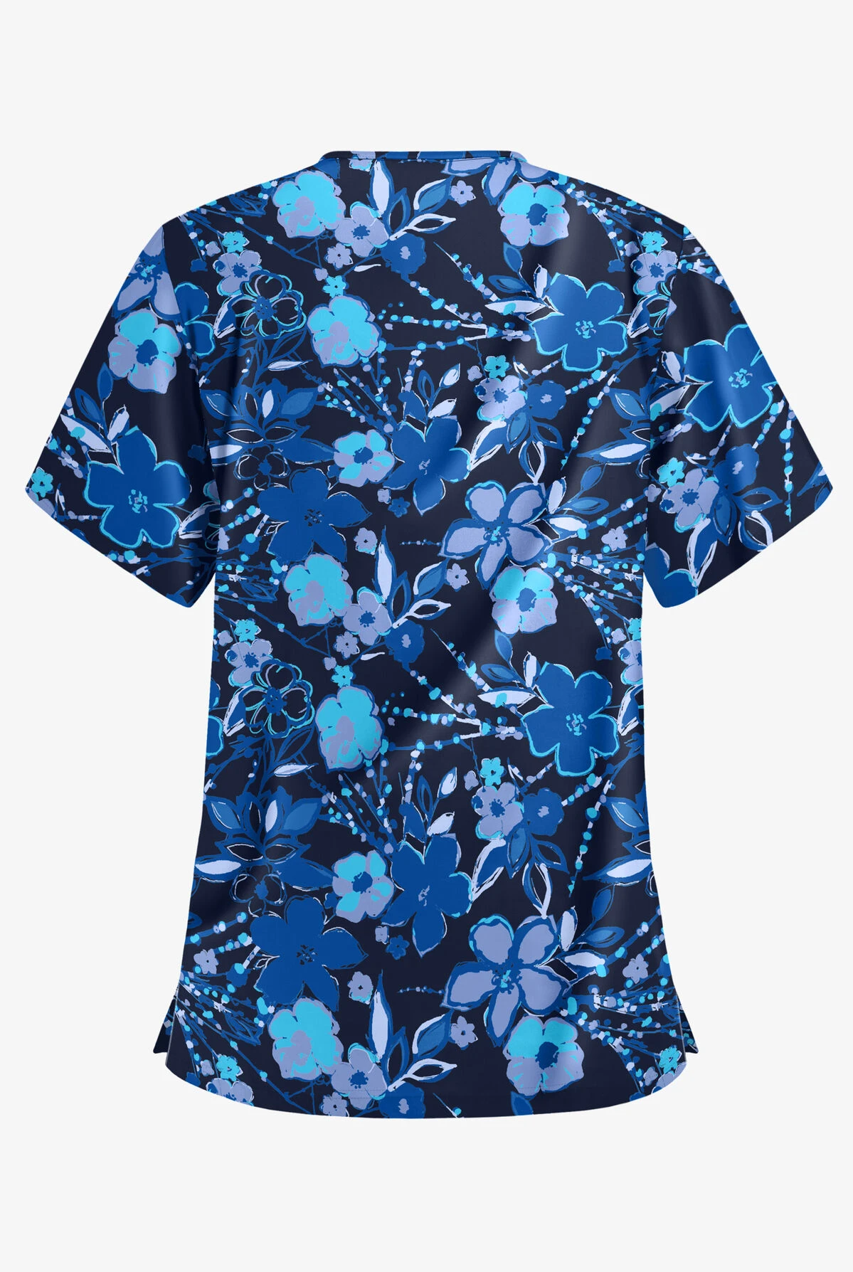 Butter-Soft London Floral Navy Women's 3-Pocket V-Neck Print Scrub Top - Image 2