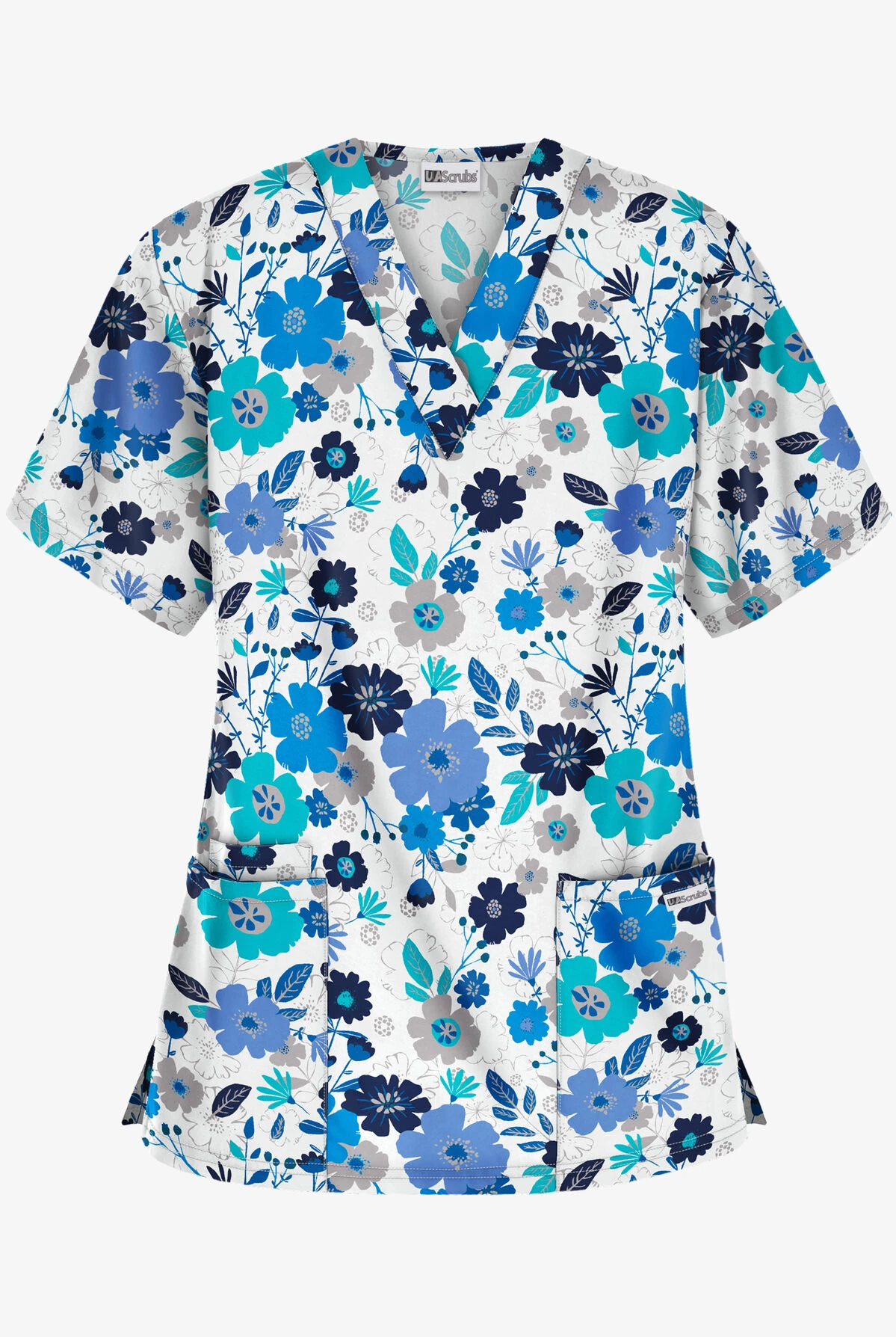 UA Best Buy Palace Floral White Printed Women's 3-Pocket V-Neck Scrub Top