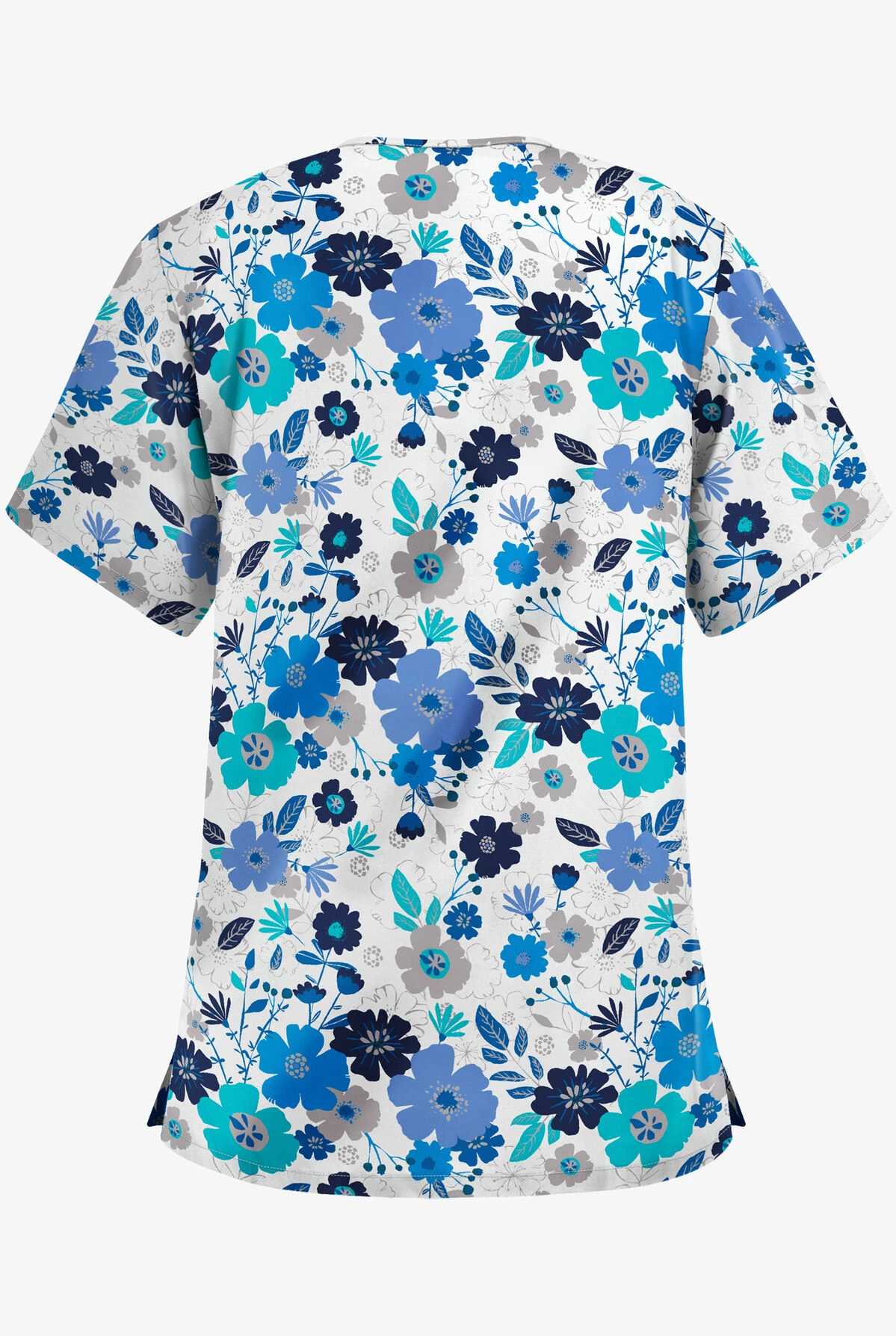 UA Best Buy Palace Floral White Printed Women's 3-Pocket V-Neck Scrub Top - Image 2