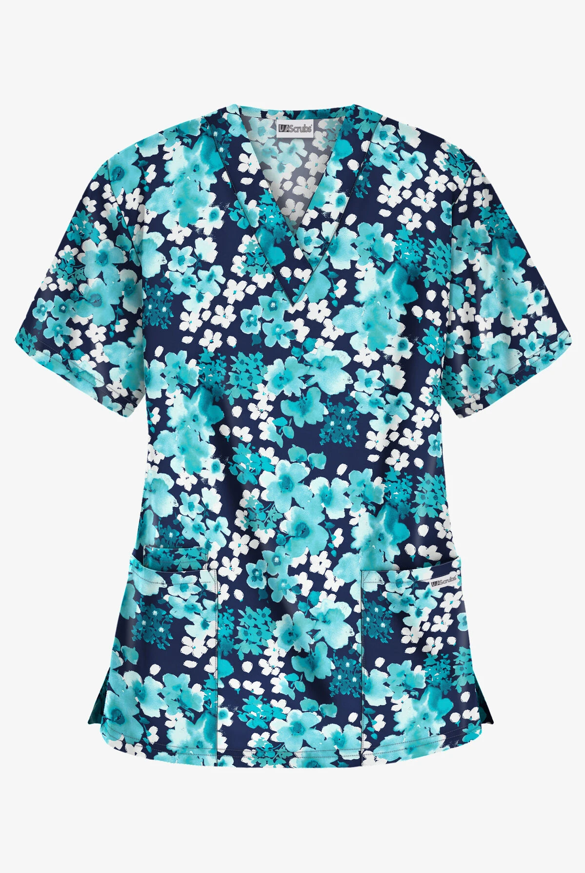 UA Best Buy River Floral Navy Women's 3-Pocket V-Neck Print Scrub Top