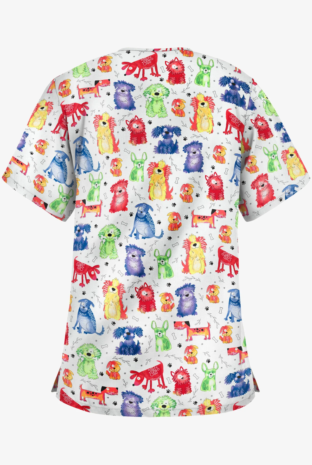 UA Best Buy Playful Doggies White Printed Women's 3-Pocket V-Neck Scrub Top - Image 2