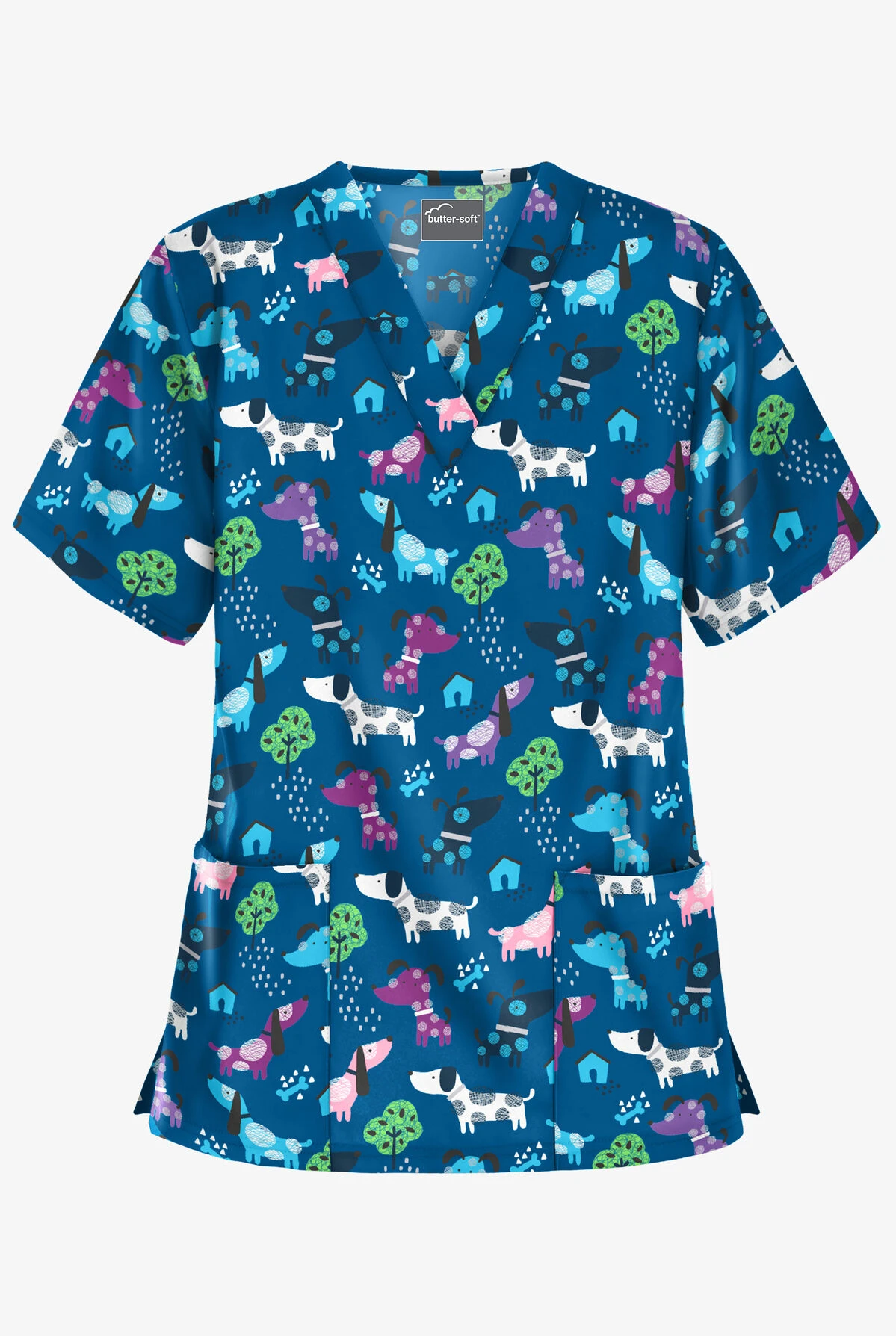 Butter-Soft Walk In The Park Royal Women's 2-Pocket V-Neck Print Scrub Top