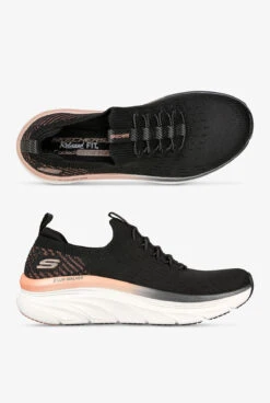 Skechers Sport Women's D'Lux Walker Let It Glow Black Athletic Lace Up Nursing Shoes