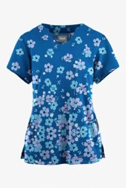 Butter-Soft Originals Boho Floral Royal Women's 2-Pocket Scallop Neck Printed Scrub Top