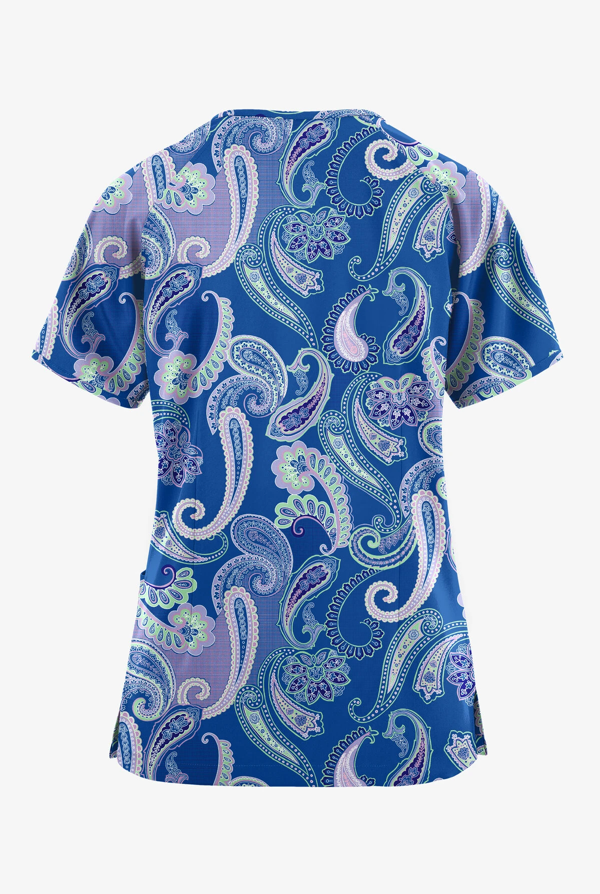 Butter-Soft Originals Kashmir Paisley Women's 3-Pocket Mock Wrap Raglan Sleeve Printed Scrub Top - Image 2